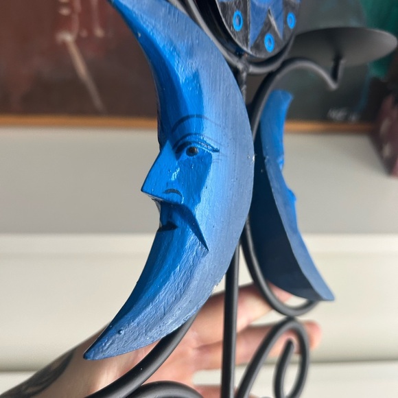 Celestial Vintage 90s Sun Moon Blue 3 Candle Holder - Picture 6 of 12